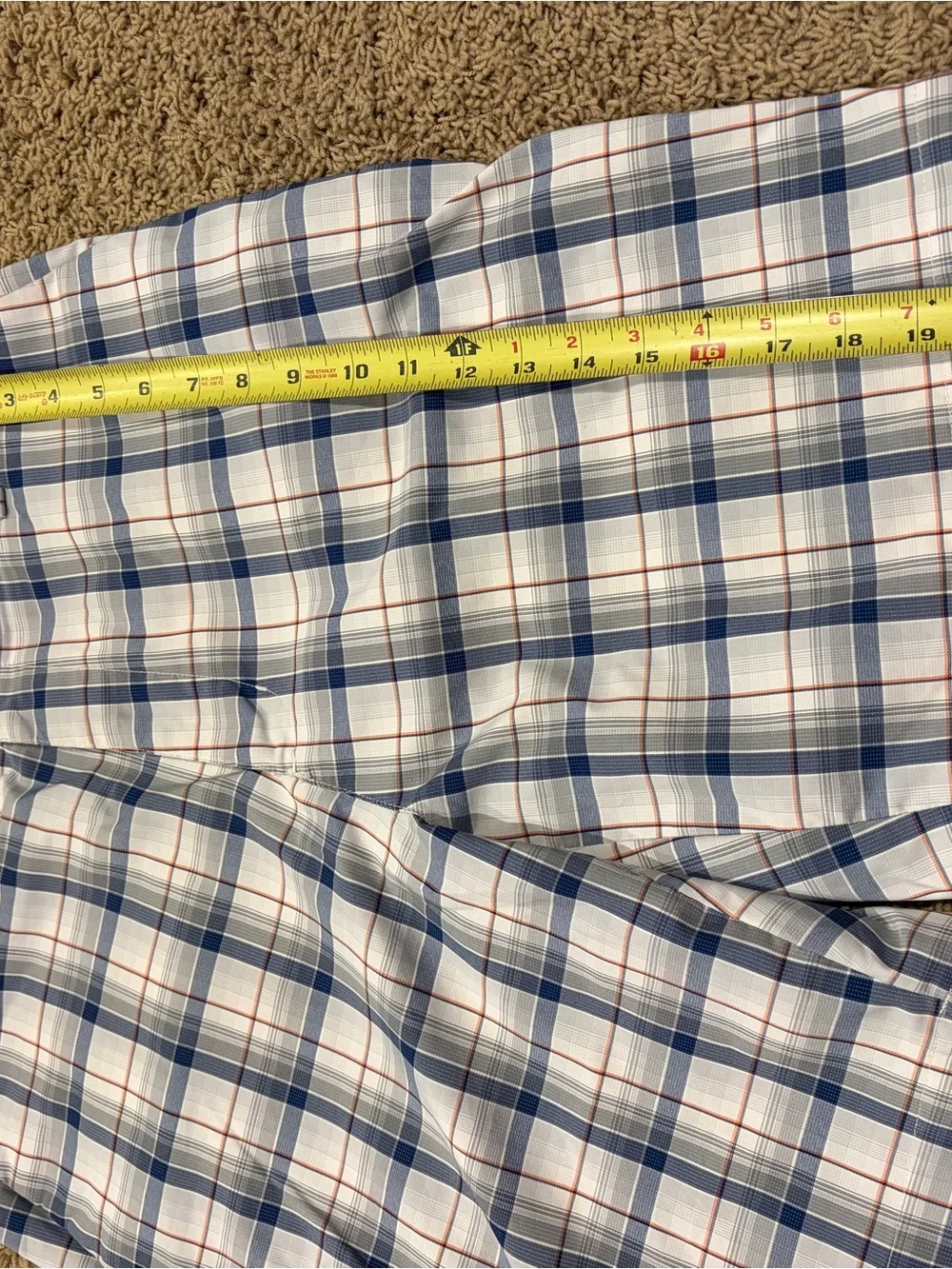Chaps Men's Flat Front Blue Plaid Shorts Casual 9” Inseam Size 34 Pockets